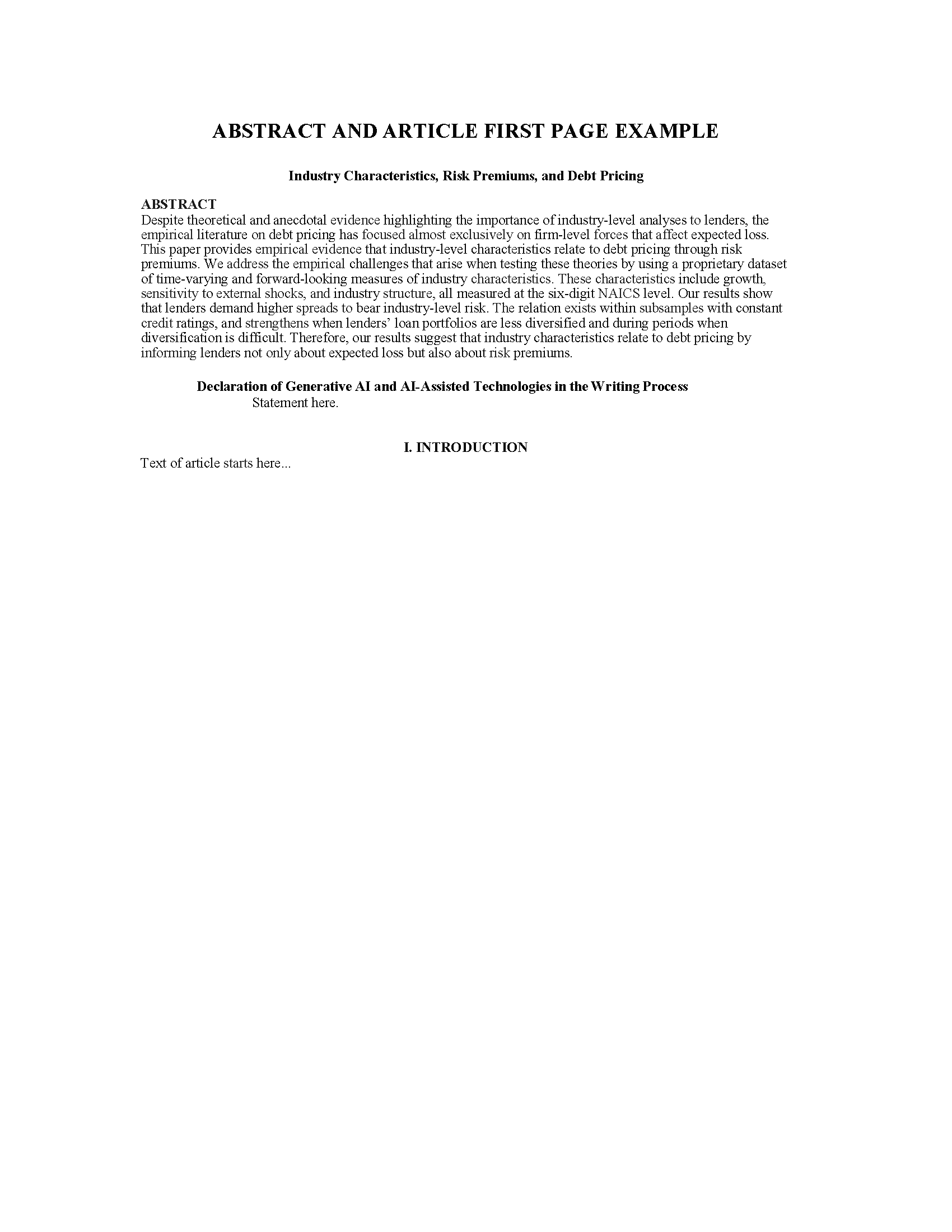 ABSTRACT AND ARTICLE FIRST PAGE EXAMPLE